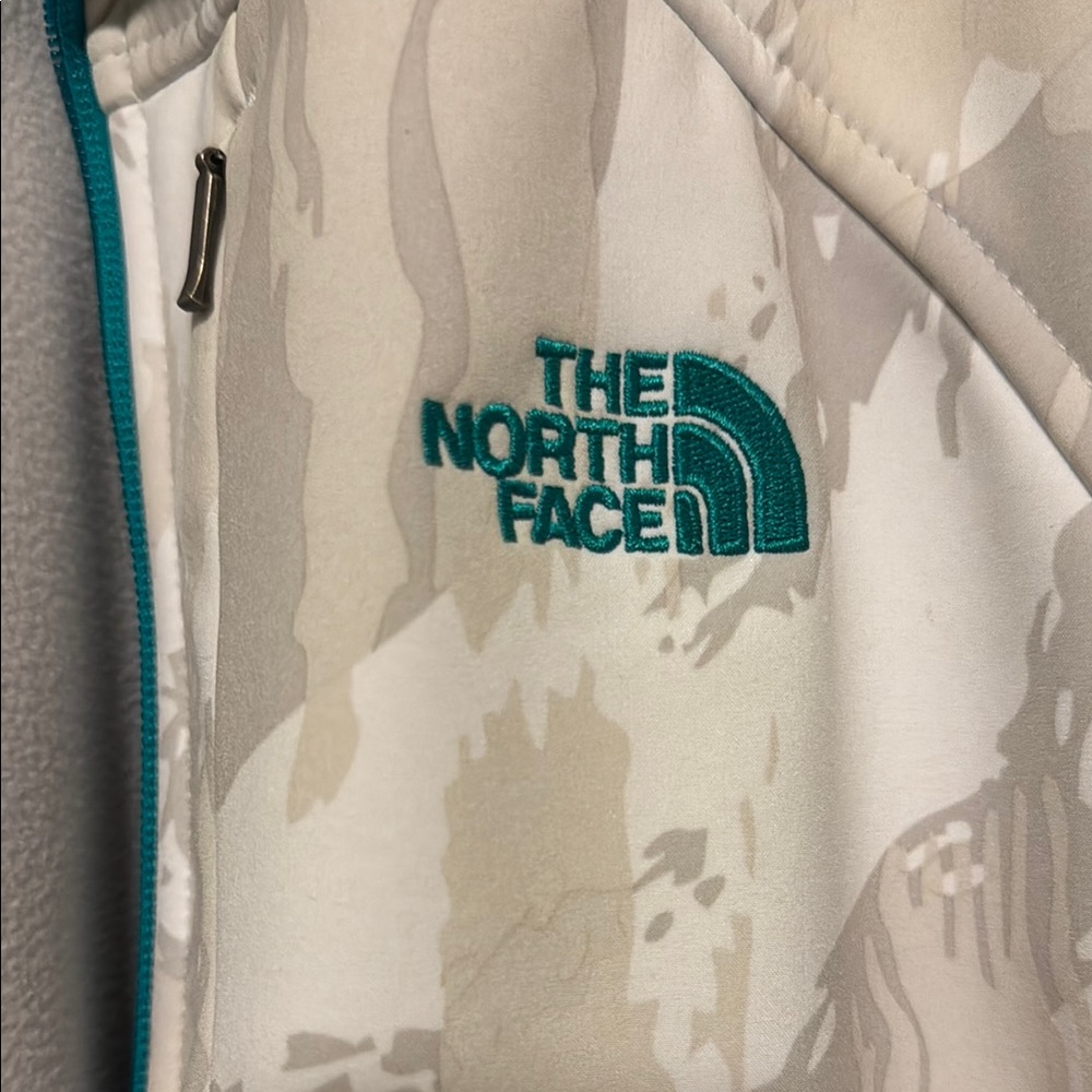 The North Face Camouflage Jacket with Teal Accents - Picture 2 of 5